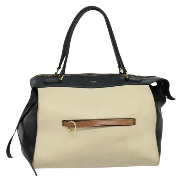 CELINE Ring Bag Hand Bag Leather Beige Gold - Picture 1 of 12